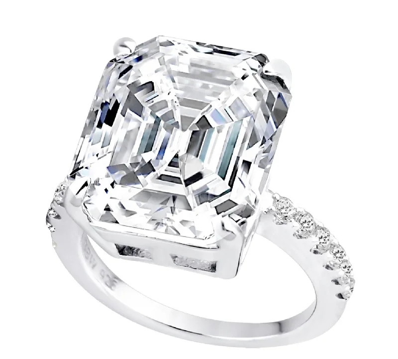 women cubic zirconia rings -Sterling Silver Clear Asscher/Emerald-Cut Aspen Ring-Bling by Wilkening Invented Cut