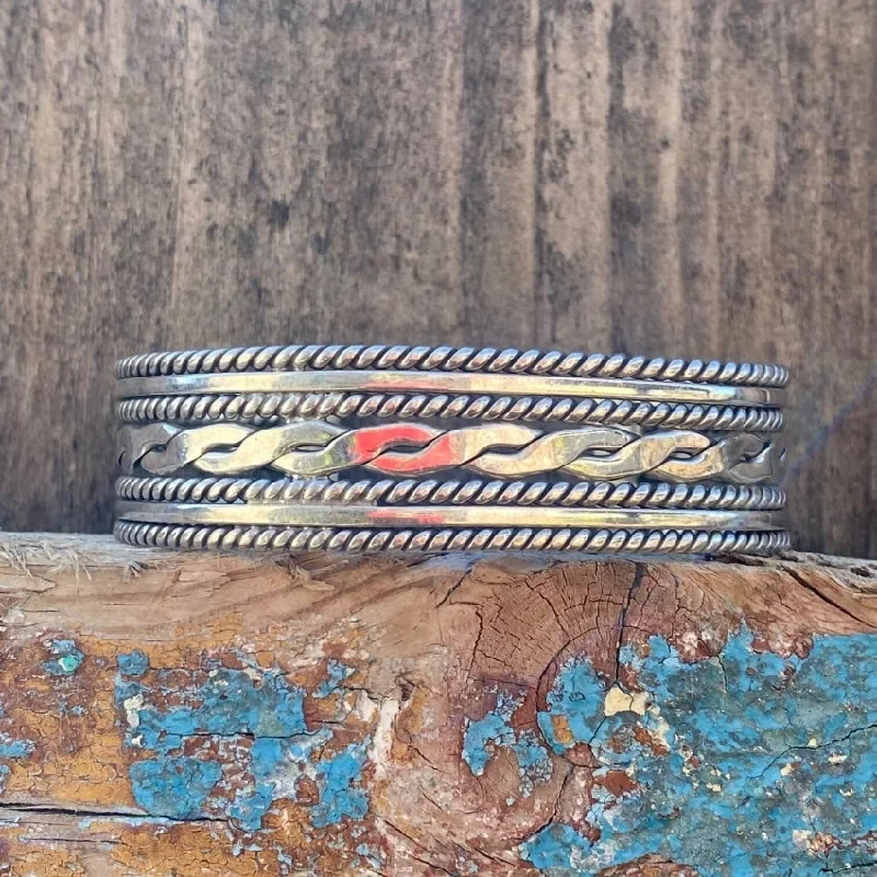 women chain bracelets -Vintage Sterling Silver Multi-Cuff Bracelet Mexico