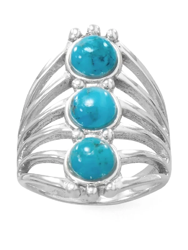 women luxury wedding rings -Reconstituted Three-stone Six Band Turquoise Ring Sterling Silver