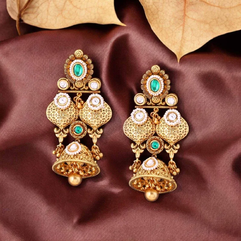 women statement earrings -Emerald Amayra Temple Jhumkis