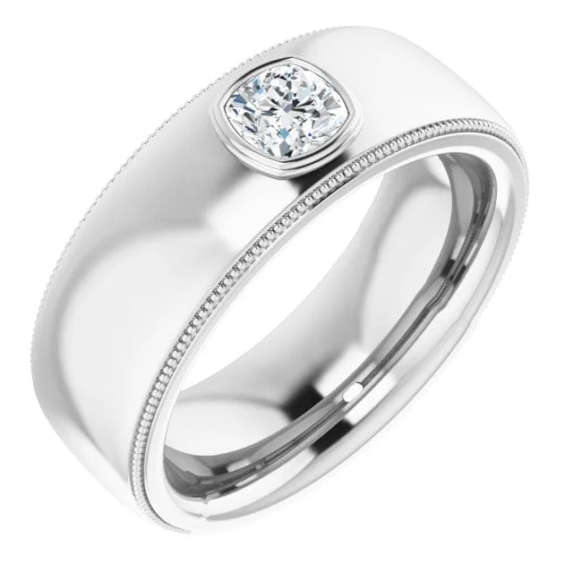 women meaningful engagement rings -0.70 Ct. Men's Engagement Ring Bezel Set Cushion Cut F Color VVS2 GIA Certified