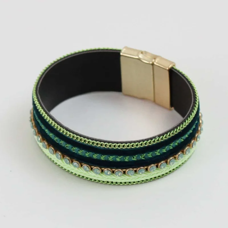 women rose gold bracelets -Handcrafted Green Leather Bracelet