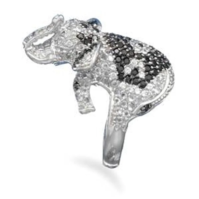 women chunky rings -Elephant Ring Black and Clear Cubic Zirconia Nontarnish, 6