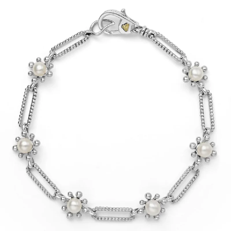 women trendy bracelets -Lagos Luna Fleur Pearl Link Bracelet