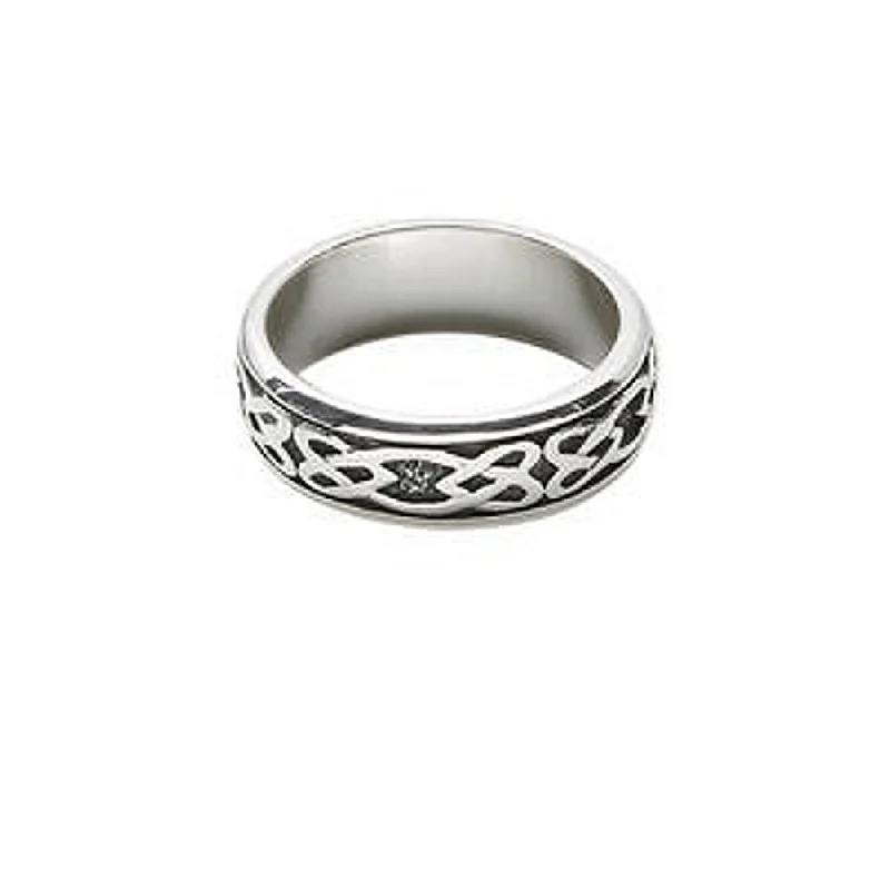 women silver wedding rings -Celtic Knot Band Ring Sterling Silver Antiqued - Size 10