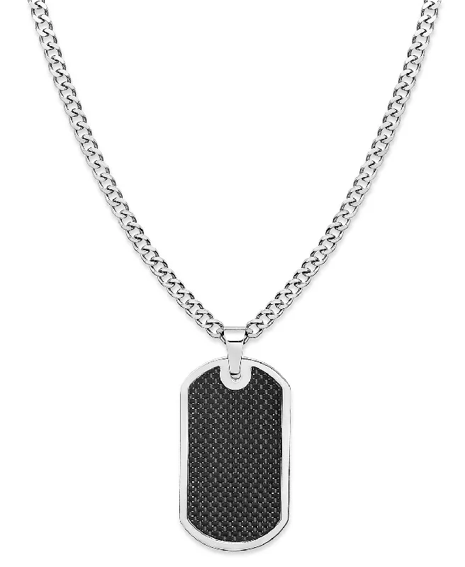 women chic necklaces -Sutton Stainless Steel and Black Carbon Fiber Dog Tag Necklace