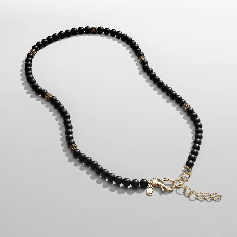 women sterling silver necklaces -Matte Onyx Beaded Necklace (Gold)