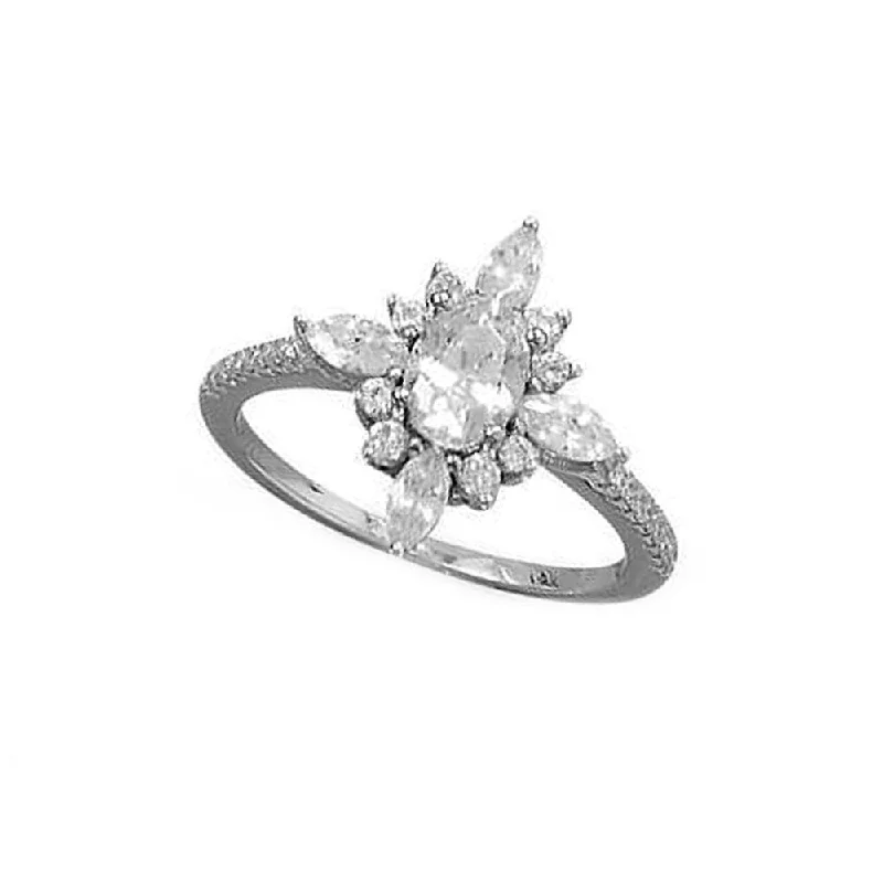 women anniversary band rings -Marquise Flower Design Ring Cubic Zirconia Band Rhodium on Sterling Silver