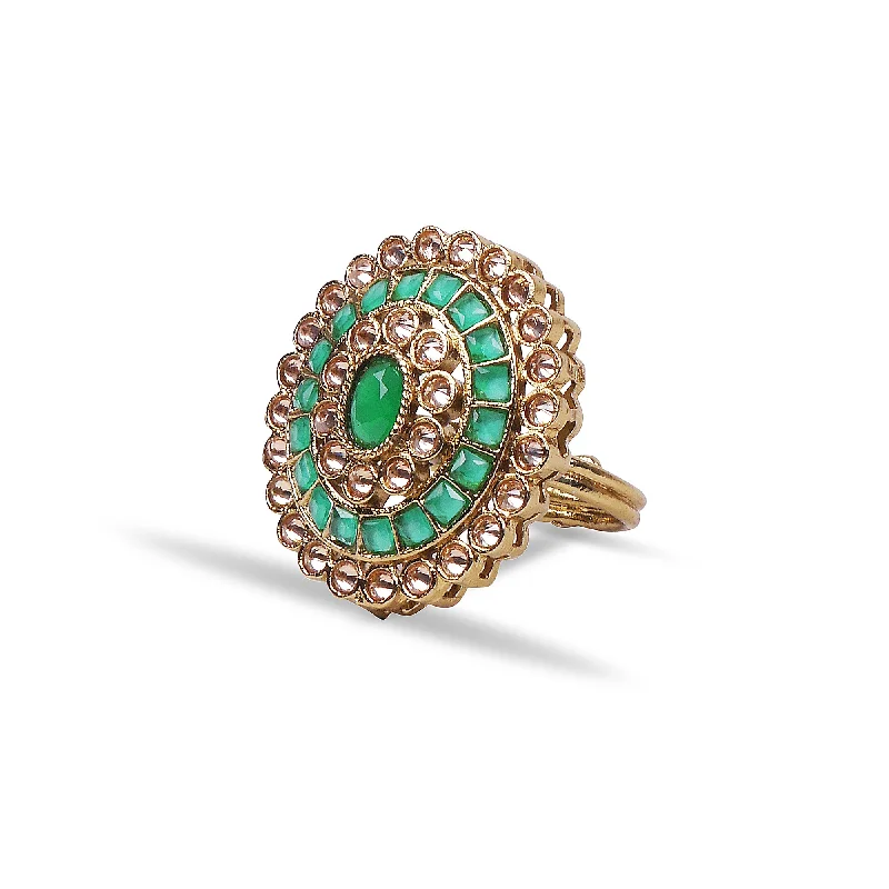 women engraved rings -Jiera Classic Ring in Green