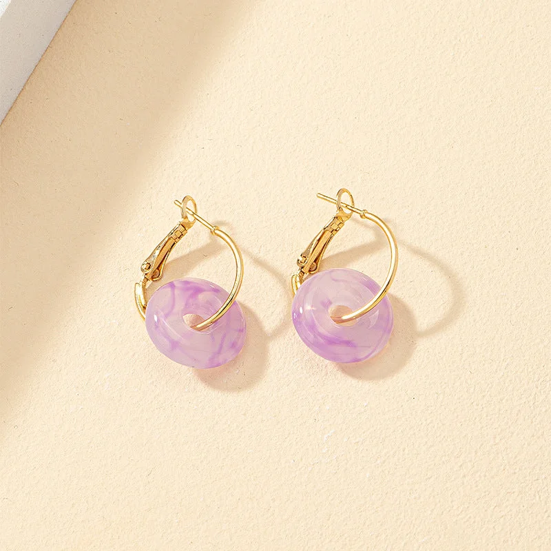 women shimmering earrings -just-lil-things-purpel-hoop-earrings-jlt11355