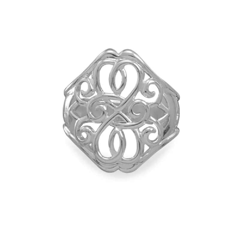 women ring for women -Filigree Scrolling Heart Design Ring Sizes 6-10 Sterling Silver