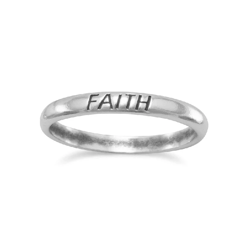 women gemstone wedding bands -Faith Engraved Band Ring Sterling Silver, 5