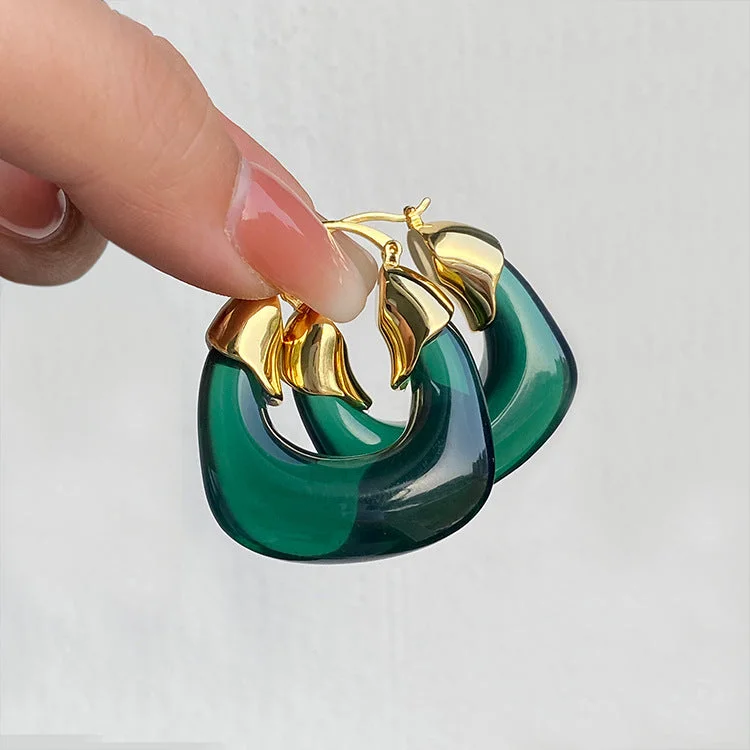 women stylish earrings -Just Lil Things Green Hoop Earrings  JLT11344