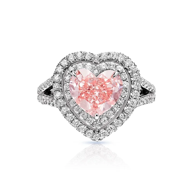 women engagement rings with diamonds -Cecilia 4 Carat Heart Shape Earth Mined Fancy Vivid Pink Diamond Engagement Ring in 18 Karat White Gold