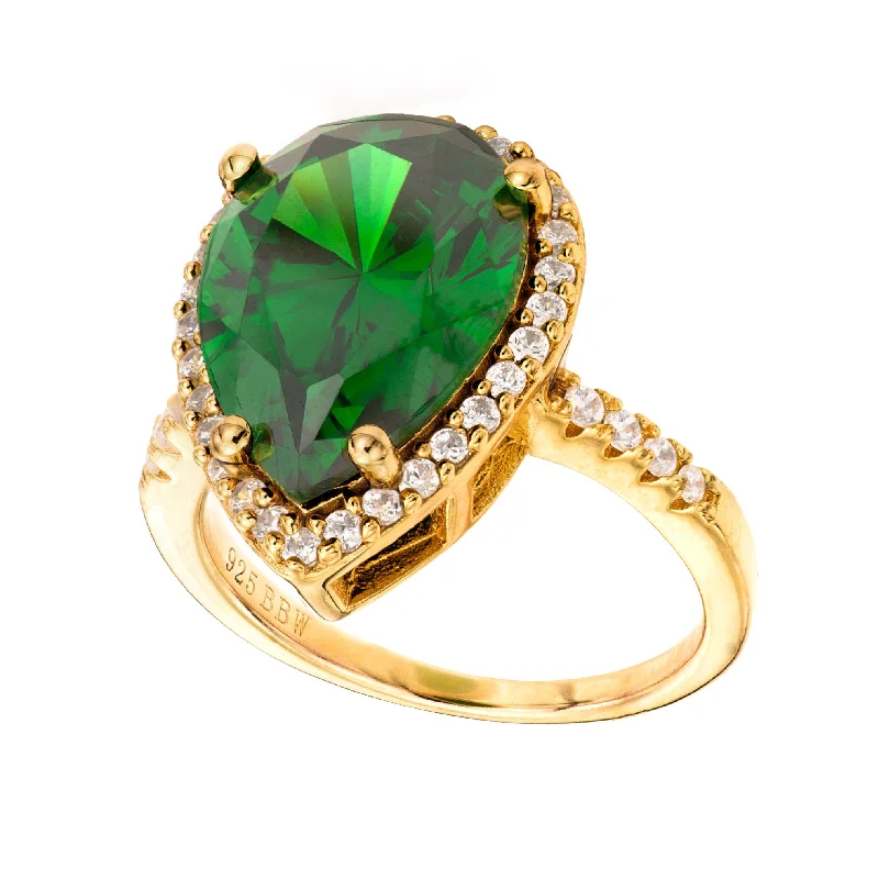 women ring for women -18 KGP 4 Carat Emerald Hued Pear Shaped Ring