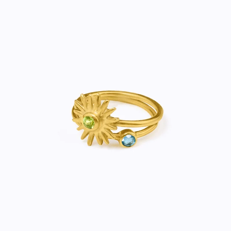 women gold rings -Stacking Ring Set Combo with Sun Burst and Tiny Round Stone