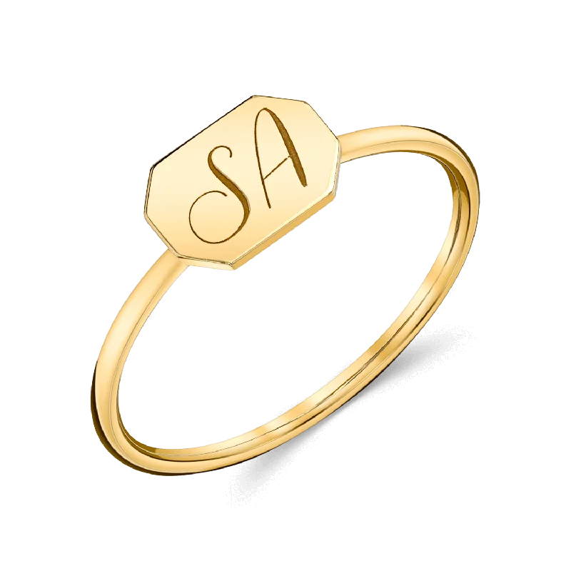 women oval-shaped rings -Engravable Initial Tag Ring