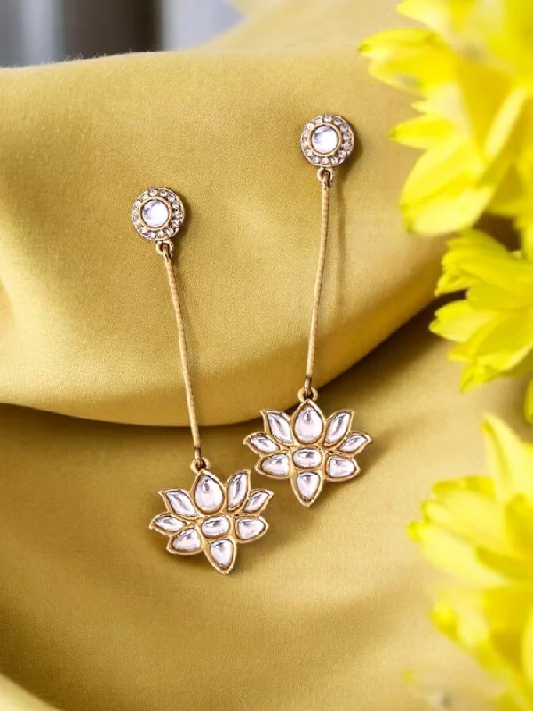 women flower stud earrings -Golden Vanika Danglers