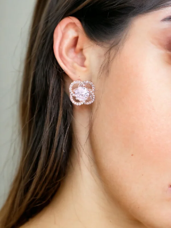 women luxury gold earrings -Rose Gold Elisa Zirconia Studs