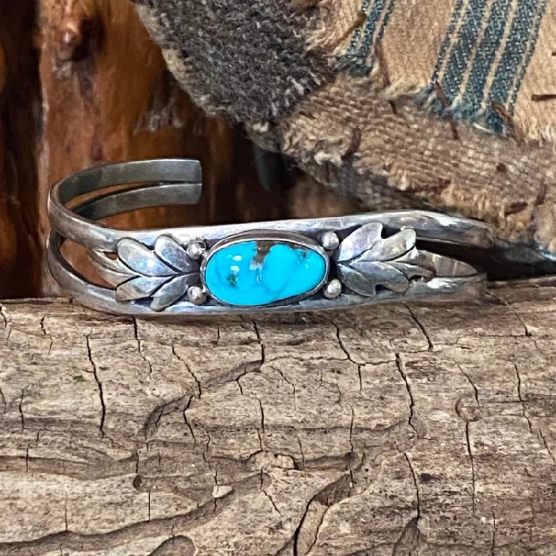 women bracelet sets -Vintage Sterling Silver Two Feather Bracelet Turquoise