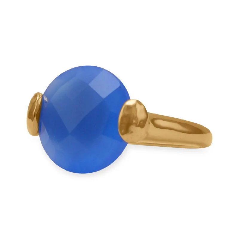 women boho rings -Wildfire Fashion Blue Chalcedony Ring Faceted Round Gold-plated Brass, Sizes 5-9