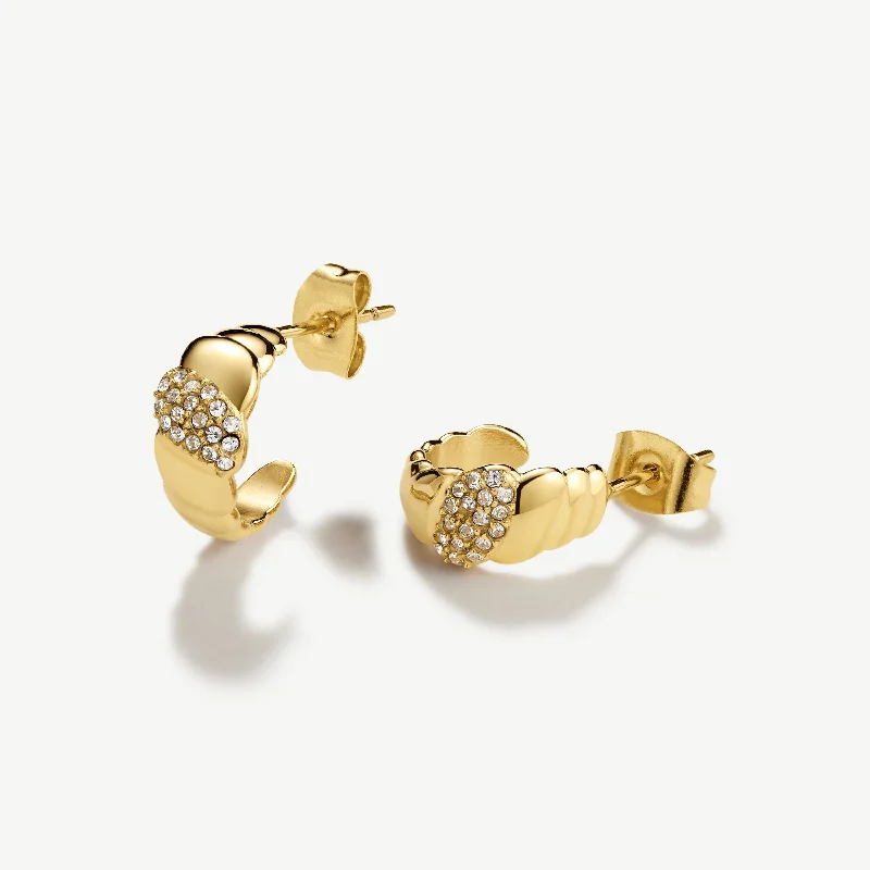 women gold hoop earrings -Pavé Valencia Huggies