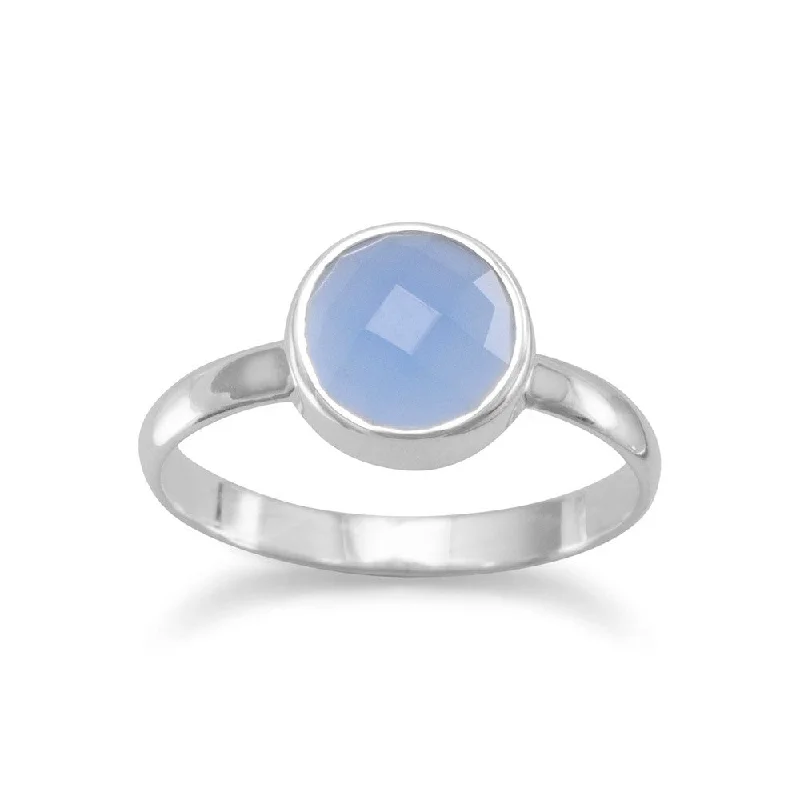 women engagement ring sets -Stackable Ring Faceted Round Blue Chalcedony Sterling Silver