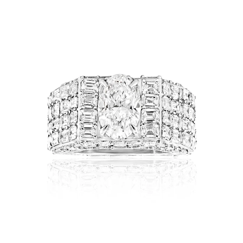 women double halo engagement rings -Marisol 16 Carats E* VS2 Oval Cut Diamond Chandelier Engagement Ring in 14k White Gold GIA Certified