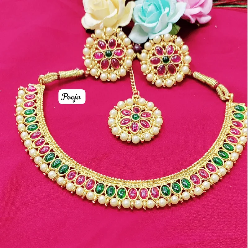 women wedding necklaces -Pooja Bagles Gold Plated Necklace Set