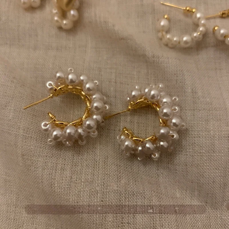 women luxury earrings -Elegant Gold and Pearl Cluster Hoop Earrings jlt11769