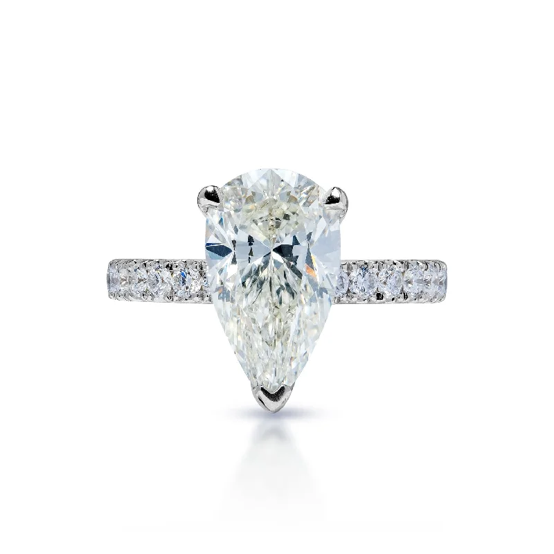 women diamond-accented engagement rings -Sophie 4 Carat Pear Shape G VS1 Diamond Engagement Ring in 18k White Gold. EGL Certified