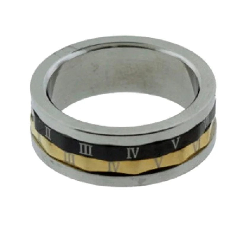 women modern rings -AzureBella Jewelry Roman Numeral Mens Spin Ring Tri-Tone Size 10