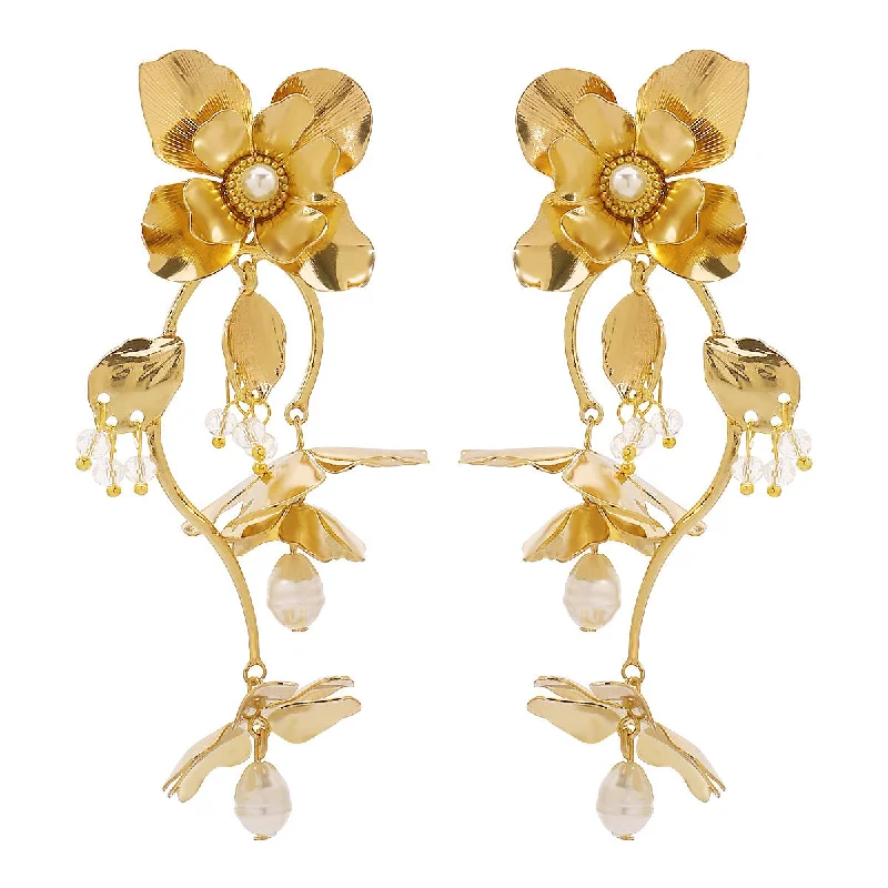 women vintage stud earrings -Vintage Floral Style Gold Drop Earrings JLT12865