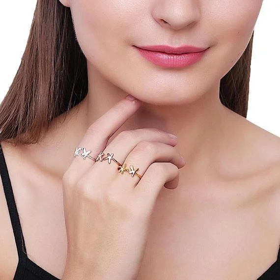 women stacking rings -Splash Shape Rose Gold Plated Stackable Adjustable Ring