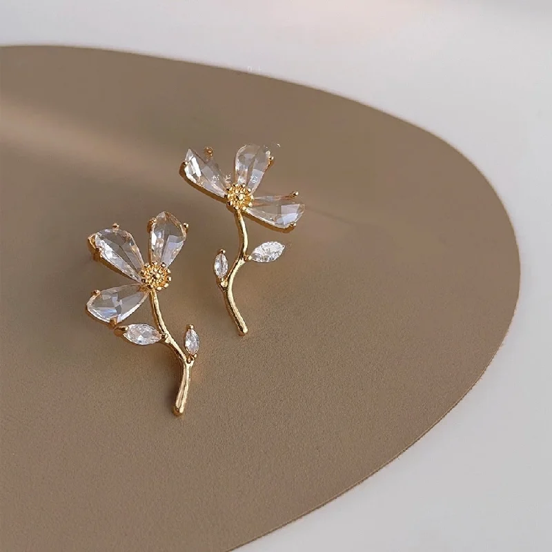 women luxury gold earrings -Elegant Crystal Flower Drop Earrings  jlt11797