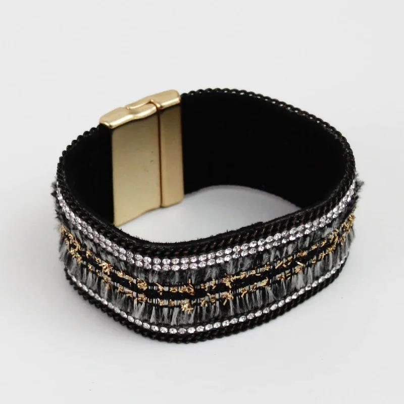 women elegant bangles -Black Leather Statement Bracelet by Sylca