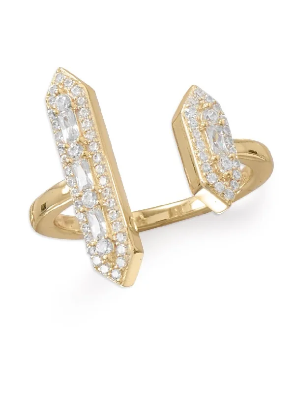 women antique rings -Gold-plated Sterling Silver Double Bar Ring with Cubic Zirconia Accents