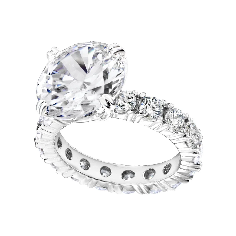 women zircon rings -Sterling Silver 4 Carat Round Solitaire Ring on Eternity Band