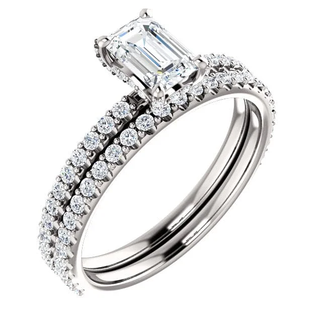 women affordable diamond engagement rings -1.70 Ct. Hidden Halo Emerald Cut Diamond Ring Set E Color VS1 GIA Certified