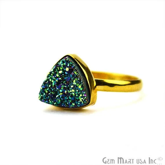 women forever rings -Gold Plated 10mm Trillion Shape Gemstone Druzy Statement Ring (12006-1)