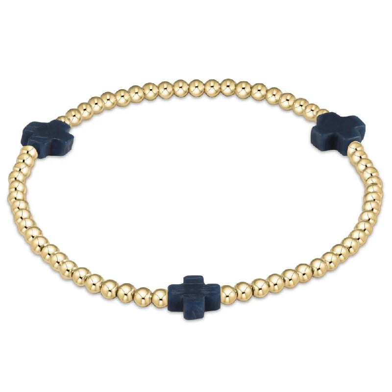 women silver bangles -enewton 6.5" Signature Cross Gold Pattern 3mm Bead Bracelet - Navy