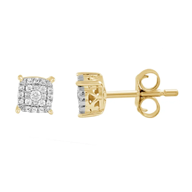 women handmade earrings -1/7 CTW Diamond Cluster Stud Earrings in 10KT Yellow Gold