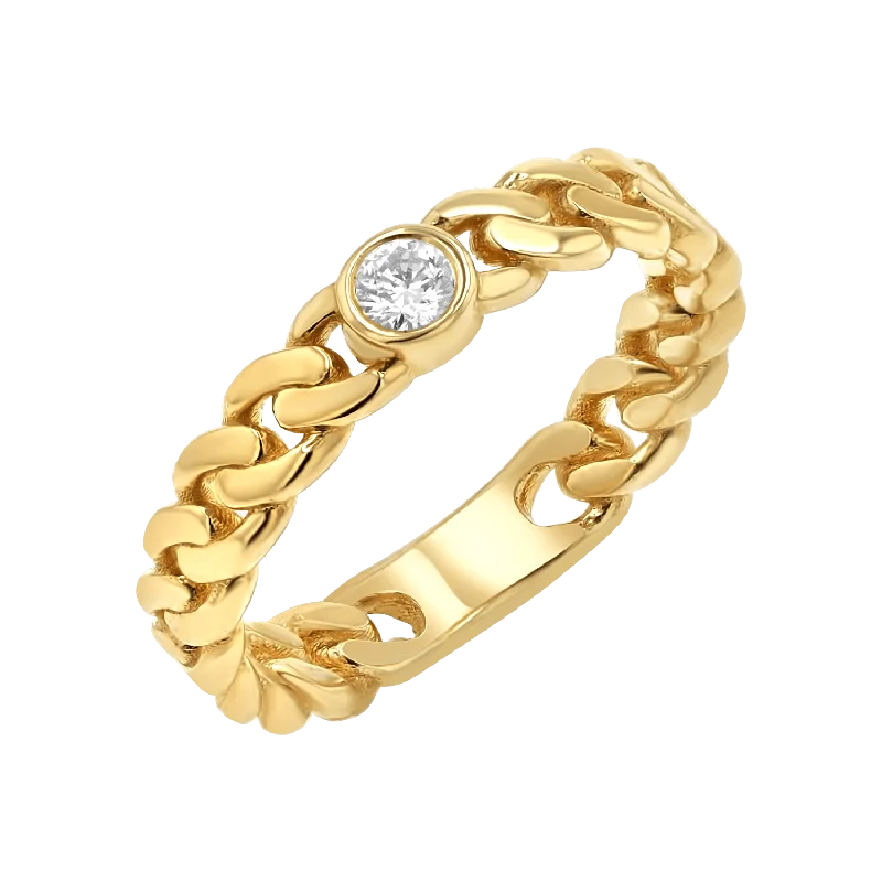 women heart-shaped rings -Diamond Solitaire Cuban Link Ring