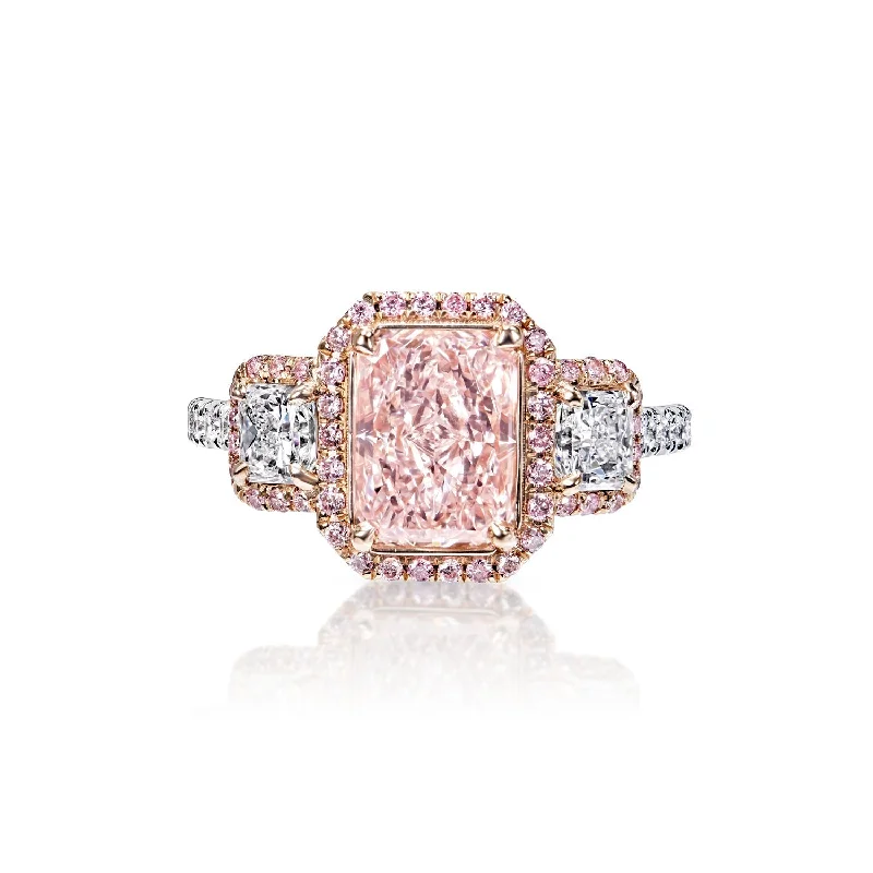 women eco-friendly engagement rings -Margaret 3 Carat Fancy Light Pink IF Radiant Cut Diamond Engagement Ring in Platinum GIA Certified by Mike Nekta NYC