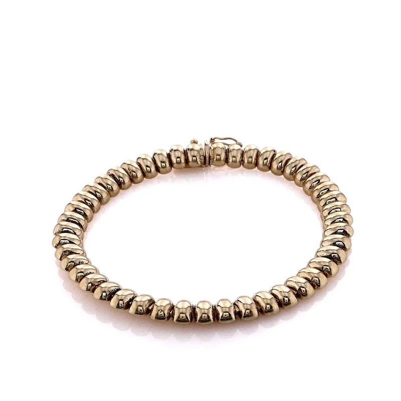 women tennis bracelets -Estate 14k Yellow Gold Polished Oval Bead Bracelet