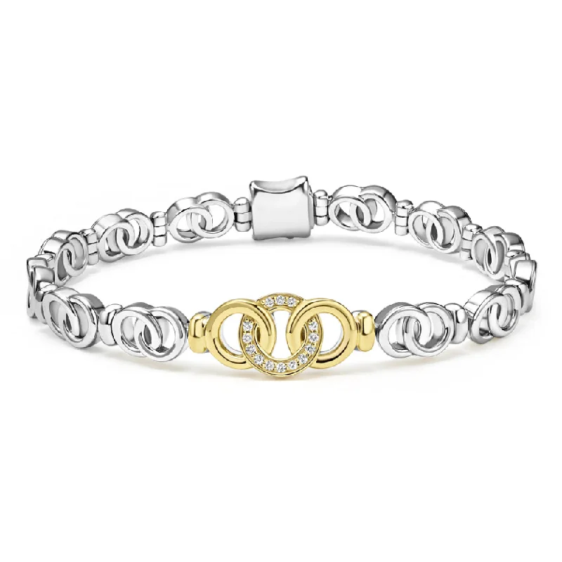 women cuff bangles -Lagos Signature Caviar Two-Tone Interlocking Diamond Link Bracelet