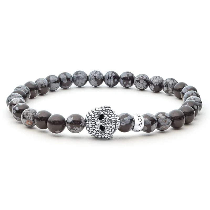 women pearl bangles -Lagos Anthem Snowflake Obsidian Skull Bracelet