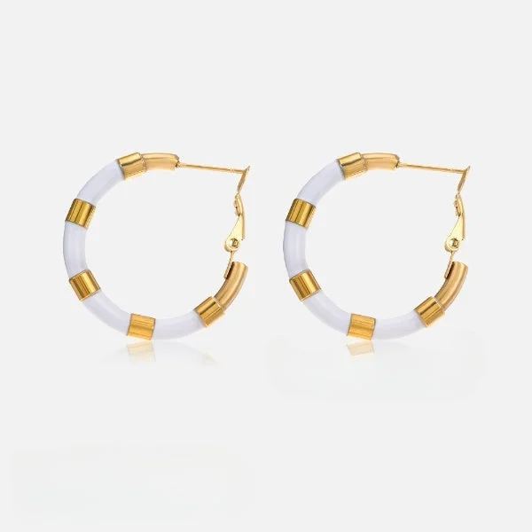 women luxury diamond earrings -Enamel White Hoop Earrings JLT12804