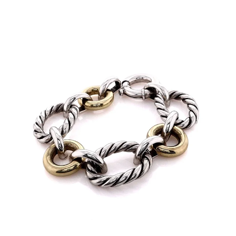 women elastic bracelets -Estate David Yurman 18k Yellow Gold Sterling Silver Oval Cable Link Bracelet