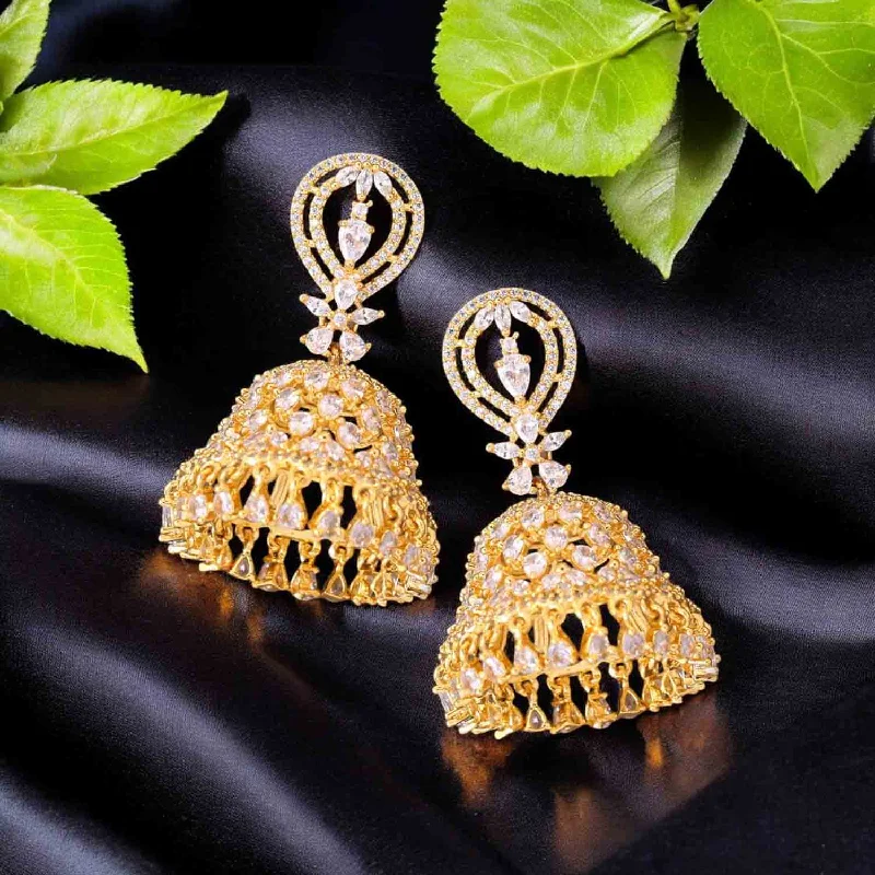 women pearl chandelier earrings -Golden Unni Zirconia Jhumkis